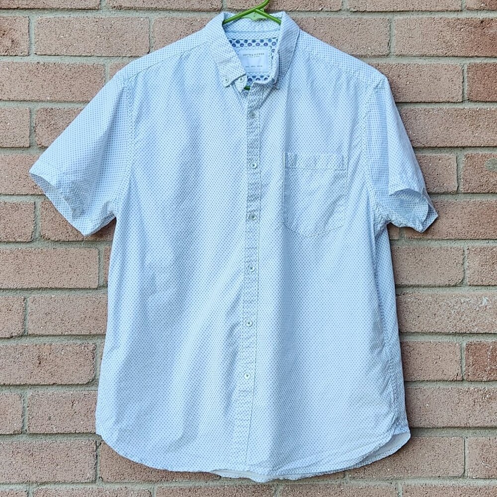 Denim & Flower Ricky Singh Blue Geometric Short Sleeve Shirt Men’s L